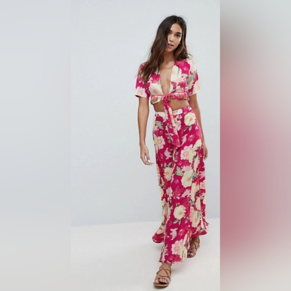 BNWT Boohoo Floral Pink Button Down Coord Maxi Skirt